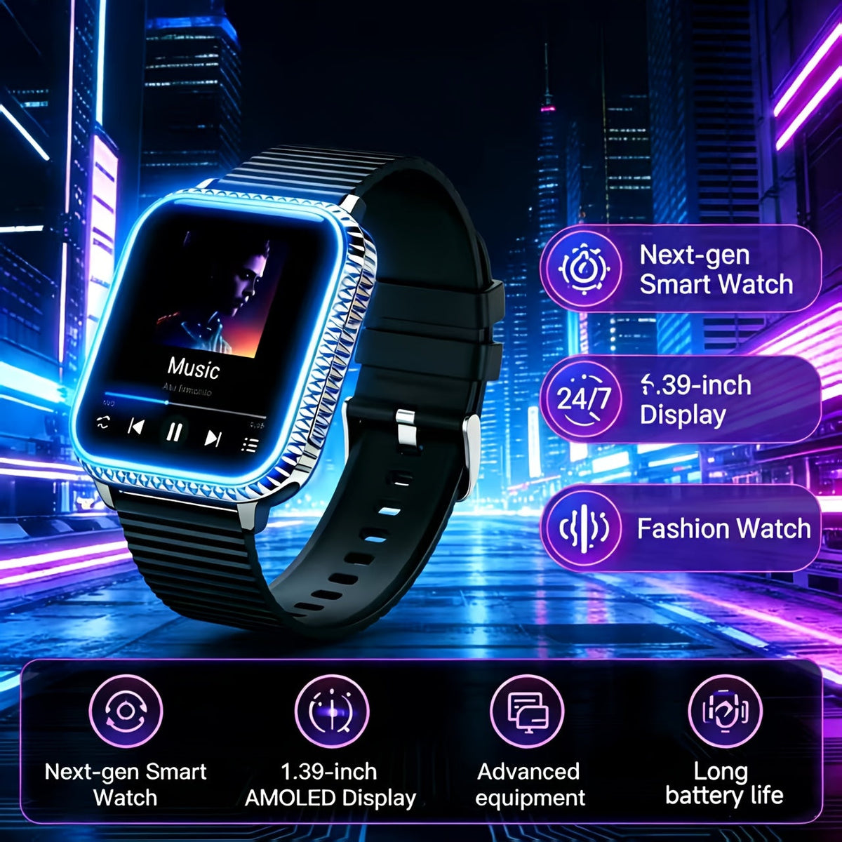 Smartwatch with Wireless Calling, Music Control, Sport Modes and One- or Two-Watch Packs for Couples