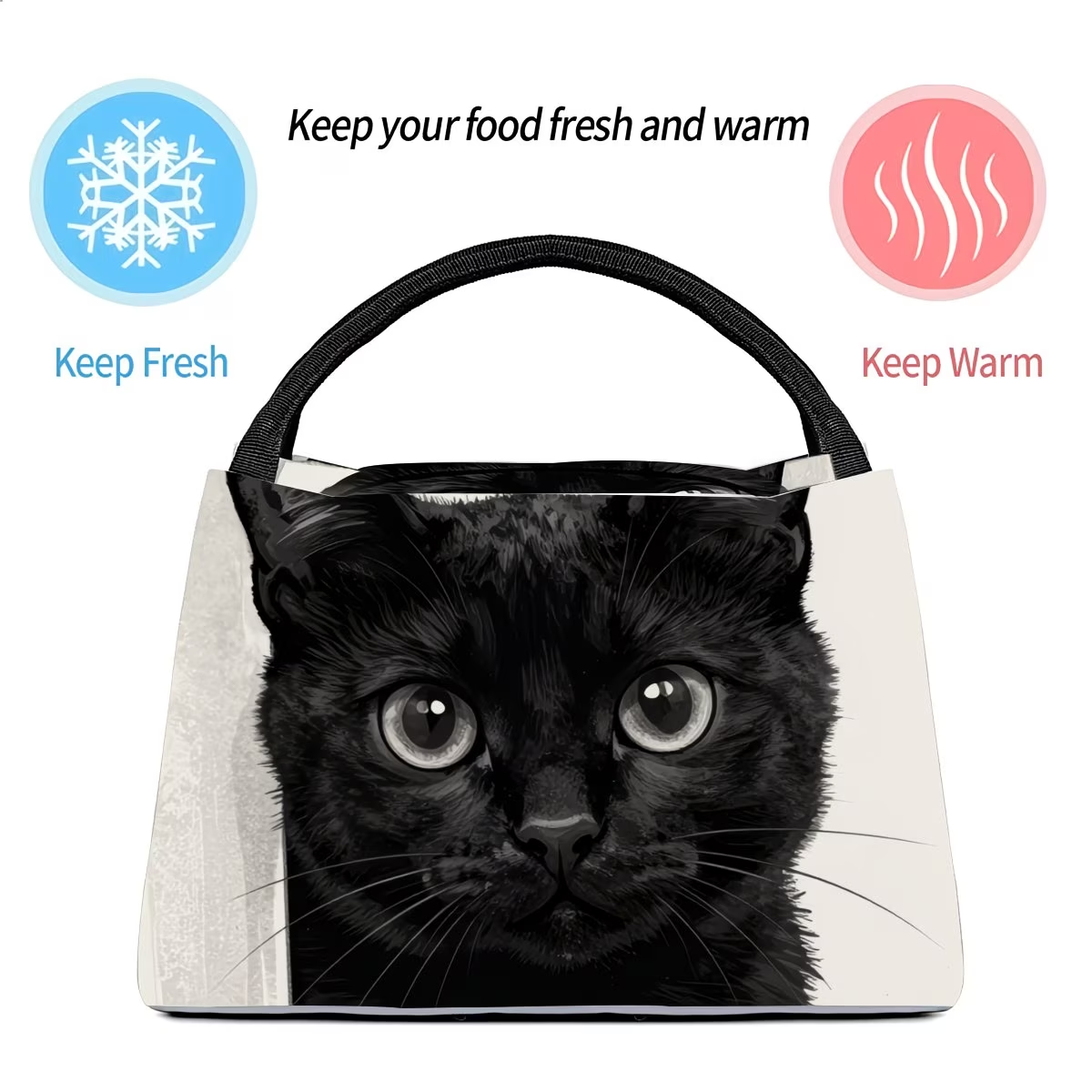 Black Cat Pattern Insulated Cooler Bag – Reusable Thermal Lunch Tote 11x6.3x6.7", Polyester, Keeps Food Hot & Cold, Portable for Picnic