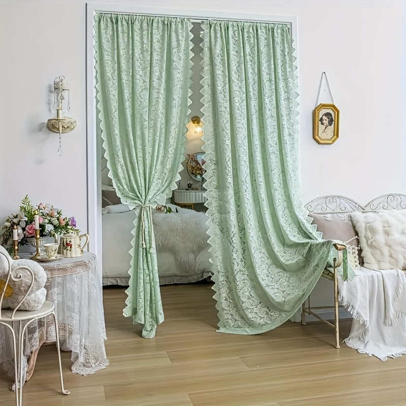 Sheer Curtain Rod Pocket Floral Lace Semi-Sheer Window Panel for Living Room Bedroom Kitchen Bathroom, 100% Polyester, Machine Washable