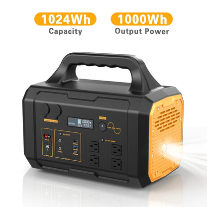 Portable Power Station 1075Wh/294Wh – 1000W/300W Solar Generator, Lithium Battery, 120V AC Outlet, for RV, Camping, Hiking
