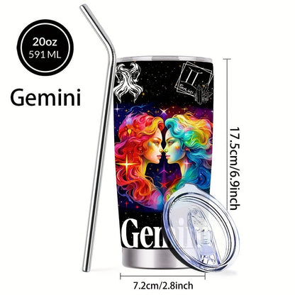 Insulated Tumbler 20oz Zodiac Sign 304 Stainless Steel with Lid, Straw and 12 Horoscope Options