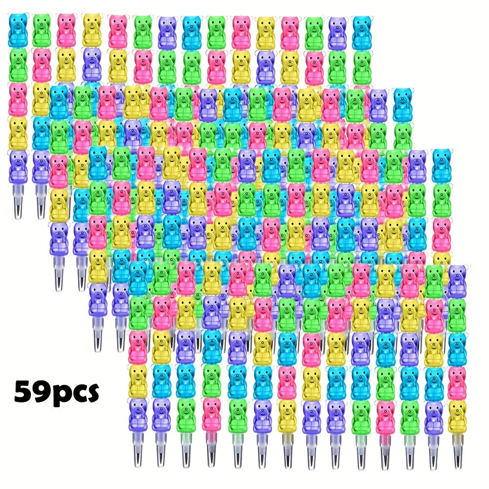 Bear Stackable Pencils 5-in-1 HB 59pcs No Sharpening Needed for Parties, Celebrations and Guest Favors