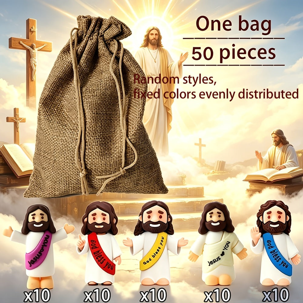 Mini Jesus Figurines for Halloween Trunk-or-Treat 50/100/150pcs – Colorful Bulk Religious Statues 5 Colors