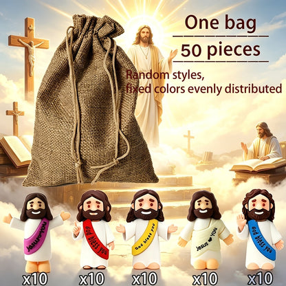 Mini Jesus Figurines for Halloween Trunk-or-Treat 50/100/150pcs – Colorful Bulk Religious Statues 5 Colors