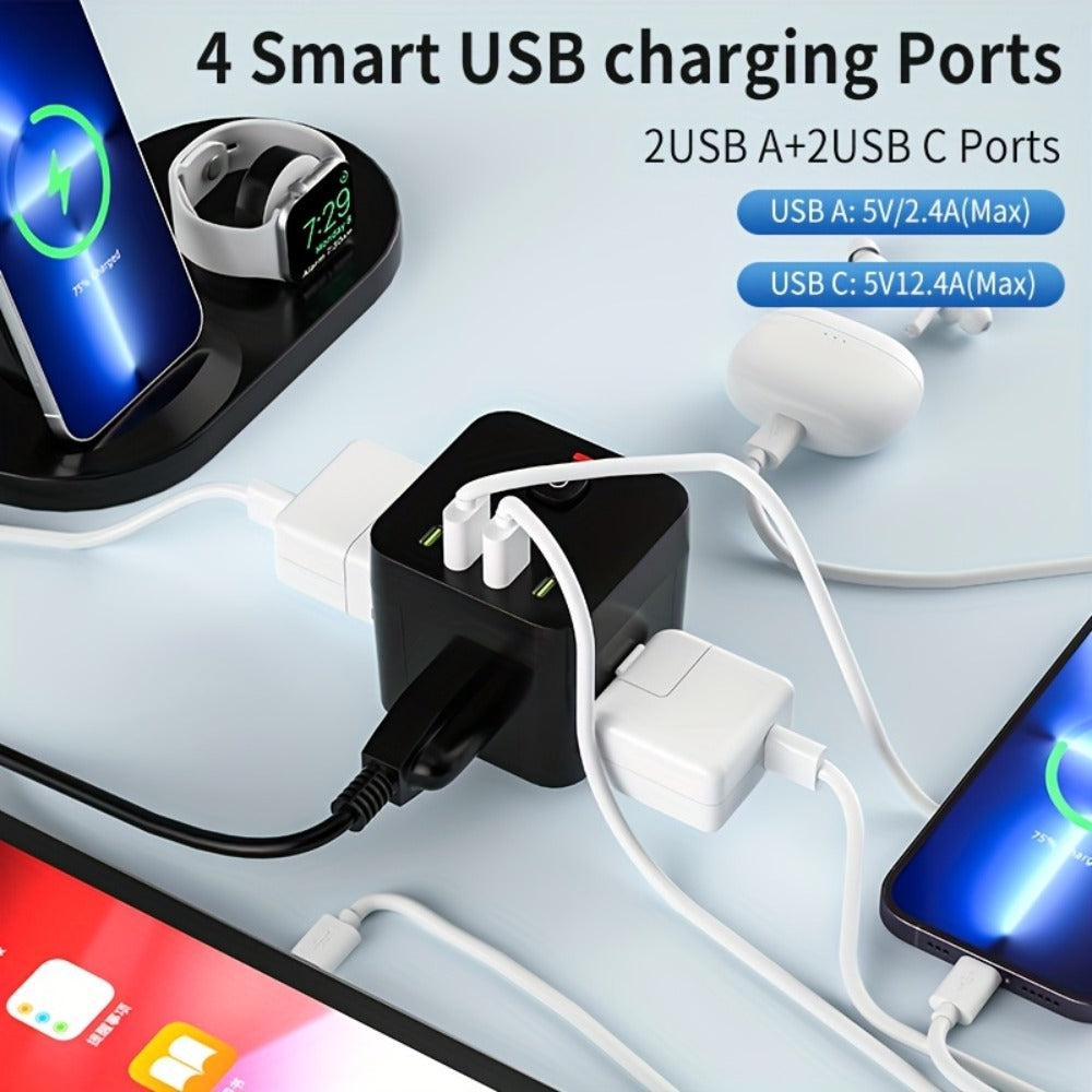 Surge Protector Power Socket 4 Side Outlets 2 USB-A 2 USB-C Overload Protection Power Off Switch for an Everyday Personal Care Routine
