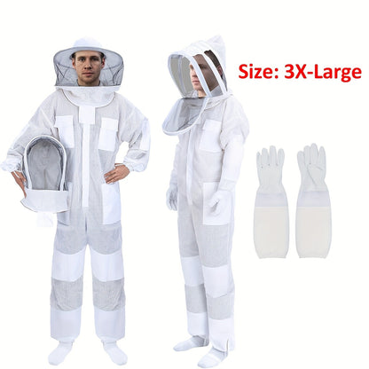 Beekeeping Suit Triple Layer Sting-Resistant Gloves 2 Veils S-3XL for Garden, Patio and Yard Use