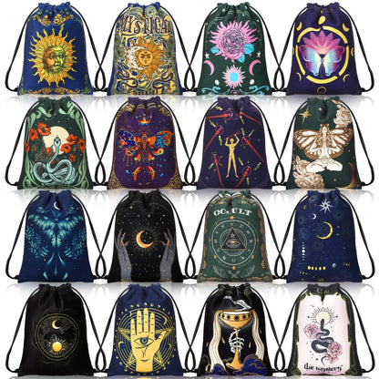 Velvet Tarot Card Bags 16 Pcs Mystical Drawstring Pouches 7.1x5.9 Inch – Dice Jewelry Storage Bag Set for Tarot Enthusiasts