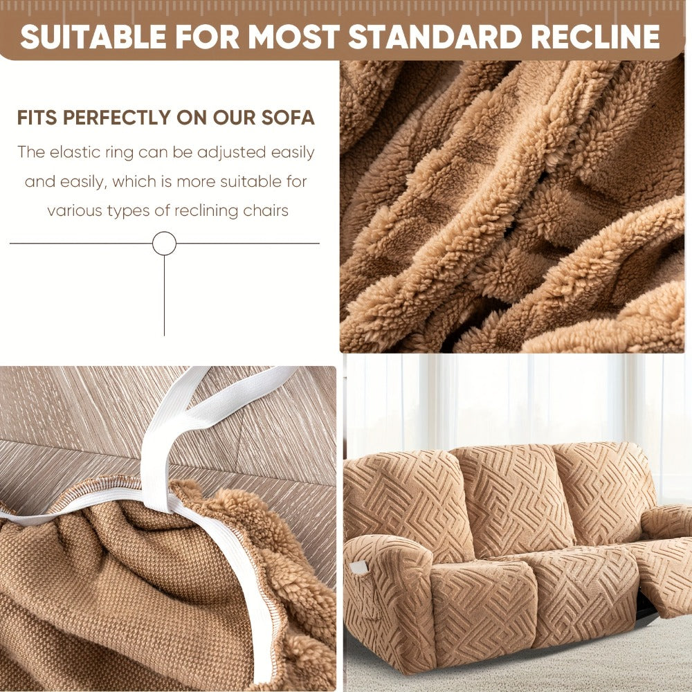 Sofa Cover Three-Seat Jacquard Knit Slipcover with Side Pocket, Elastane Stretch and Seven Solid Colors