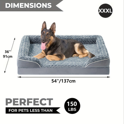 Grey C-Shape Bolster Pet Bed with Foam-Filled Center and Seven Size Options from M to XXXL
