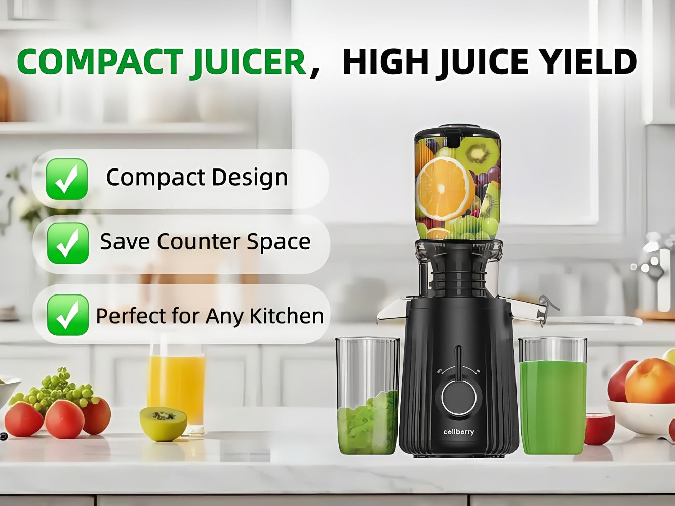 Masticating Juicer Cold Press - 4.25" Wide Feed Chute Auto-Feed Slow Juicer for Whole Fruits & Vegetables