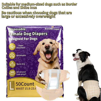 Disposable Dog Diapers 50-Pack for Male & Female Dogs – Super Absorbent Leak-Proof Pet Nappies, Comfortable Fit for Puppies, Senior Dogs