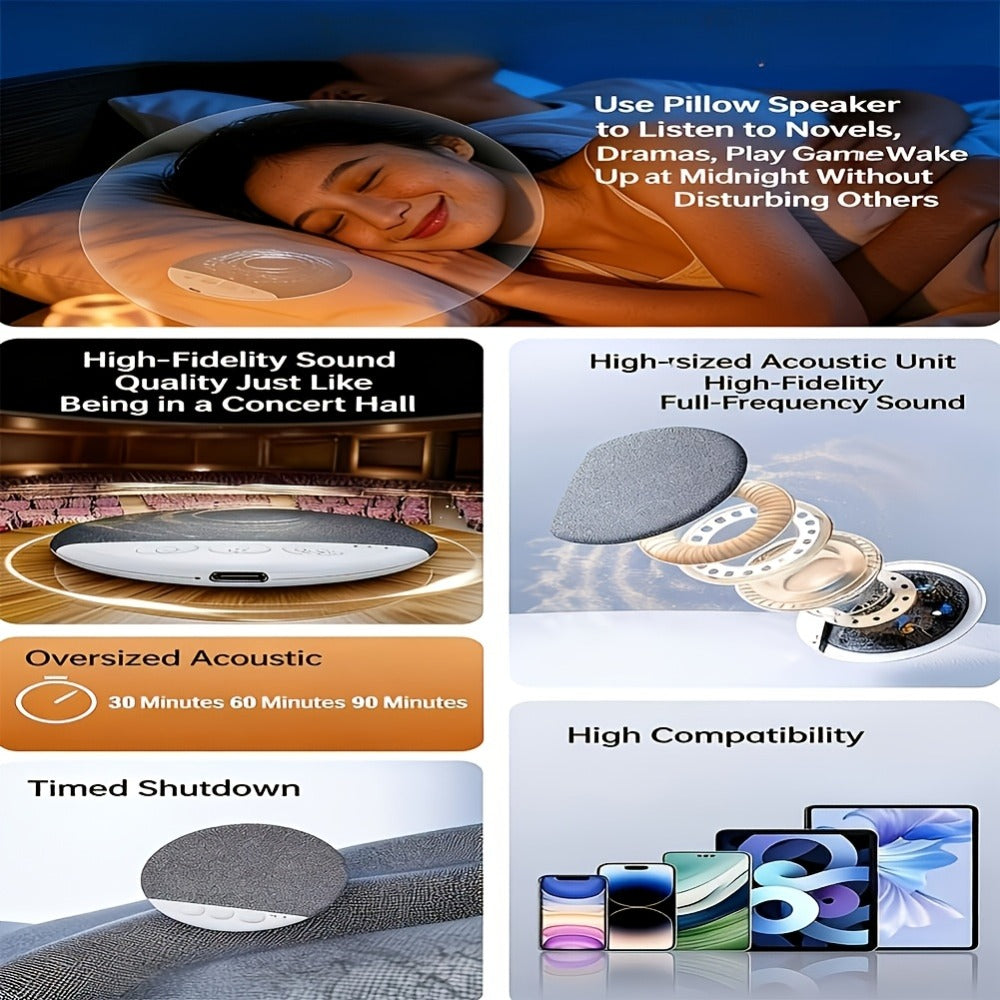 Sleep Pillow Speaker Wireless White Noise Machine with Rain Ocean Sounds, 2-Pack 49g Sleep Headphones