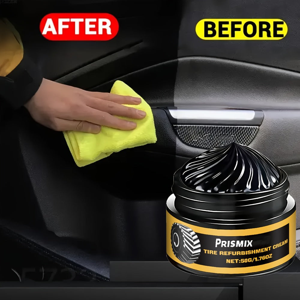 Tire Polishing Paste 2pcs with Sponge – Beeswax Formula Tire Shine & Retreading Paste, Rust Removal, Anti-Fouling, Lasting Black Gloss