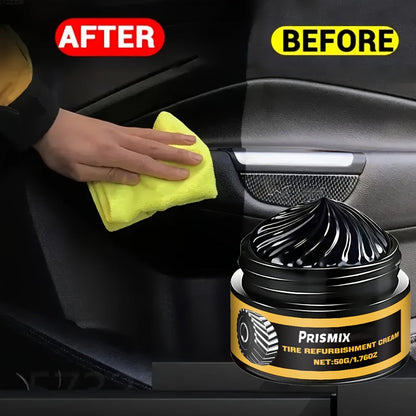 Tire Polishing Paste 2pcs with Sponge – Beeswax Formula Tire Shine & Retreading Paste, Rust Removal, Anti-Fouling, Lasting Black Gloss