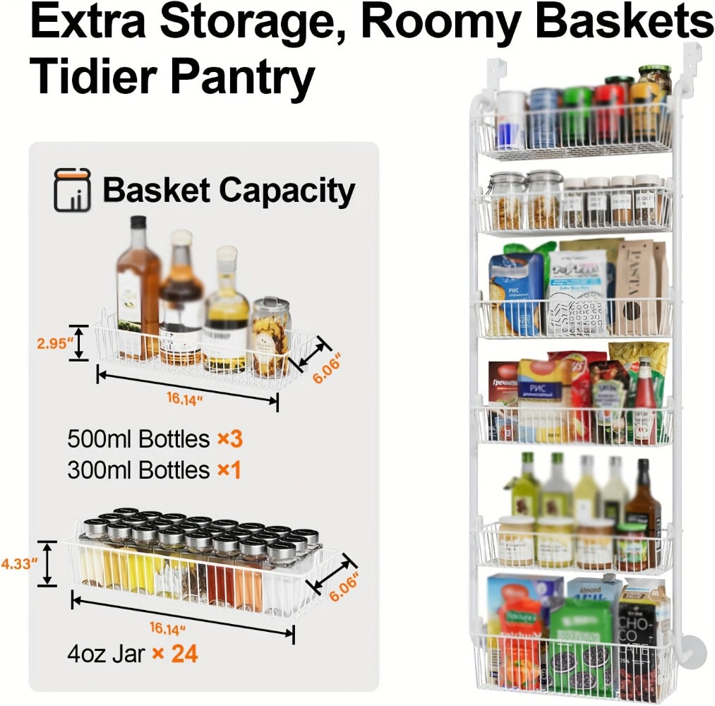 Over-the-Door Metal Organizer Rack 6 & 8 Tier – Pantry Storage, Spice Rack, Kitchen Cabinet Organizer, Holds Up to 80 Lbs