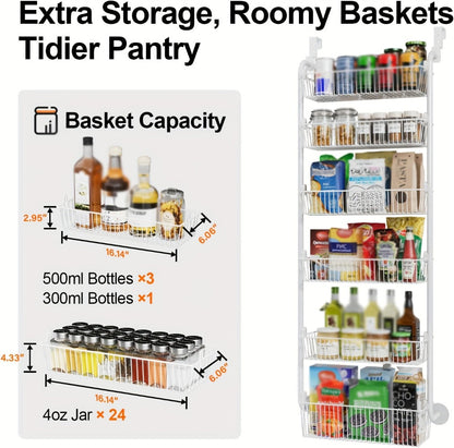 Over-the-Door Metal Organizer Rack 6 & 8 Tier – Pantry Storage, Spice Rack, Kitchen Cabinet Organizer, Holds Up to 80 Lbs
