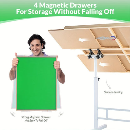 Jigsaw Puzzle Table with 4 Drawers 1500 Pieces – Adjustable Angle & Height 35"x26" Tilting Wood Board with Metal Legs
