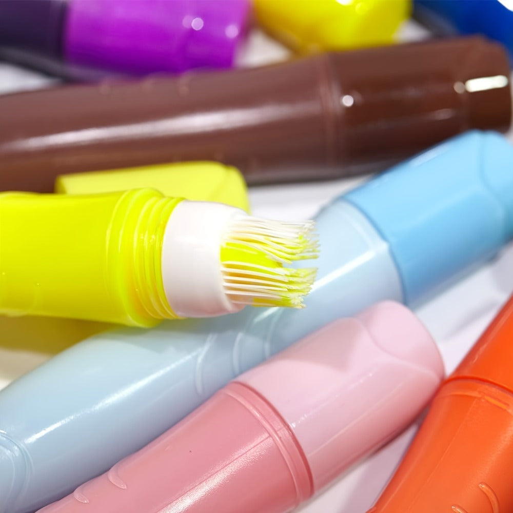 12-Color Neon Squeezable Tempera Paint Brush Pen Set with 24 ml Source Fill Labels and Tray