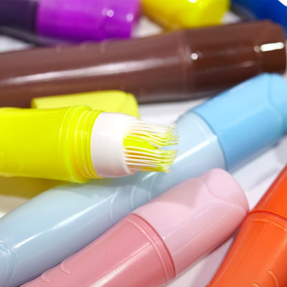 12-Color Neon Squeezable Tempera Paint Brush Pen Set with 24 ml Source Fill Labels and Tray