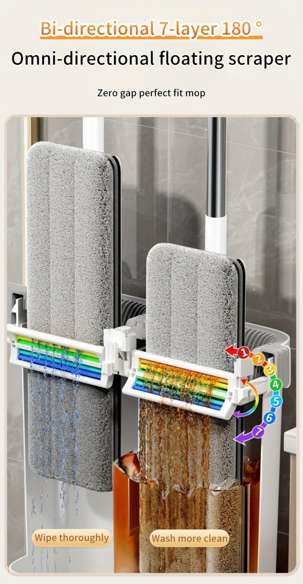 Flat Mop and Bucket Set with Metal Rod 360 Degree Swivel Head Reusable Microfiber Pads for Entryways, Bedrooms and Living Spaces