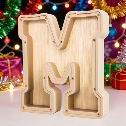 Alphabet Letter Piggy Bank A-Z Wooden Coin Bank Large Capacity Transparent – Personalized Savings Box for Kids | Back to School