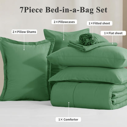 7 Piece Comforter Set Luxury Soft Fluffy Bedding All Season Bed in a Bag with Comforter Fitted Sheet Flat Sheet Pillowcases Hypoallergenic
