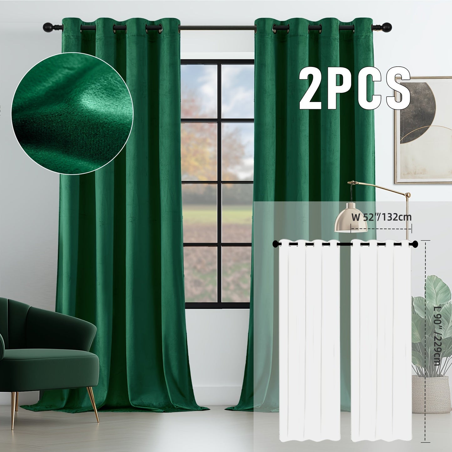 Velvet Room Darkening Curtains 2 Panels, Grommet Top Thermal Insulated Soundproof Blackout Curtains for Living Room Bedroom