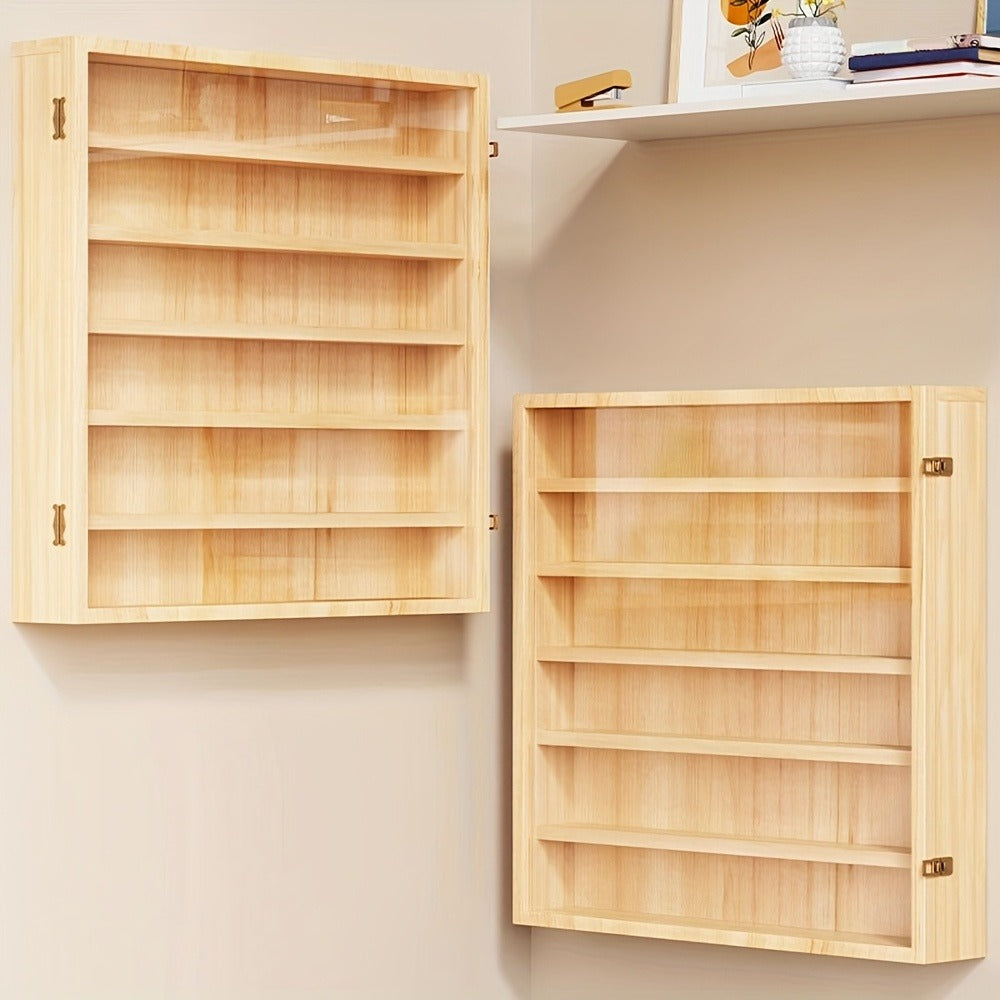 Wall-Mounted Six-Shelf Solid Wood Display Cabinet with Clear Acrylic Door, 19.68 Inches Wide