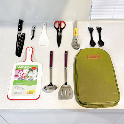 Portable Camp Kitchen Cooking Utensil Set with Water-Resistant Travel Organizer Case – Compact Grill Accessories Kit for Backpacking, BBQ
