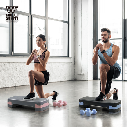 Aerobic Stepper Set with 2 Dumbbells & Measuring Tape – Adjustable Height 4"/6" Exercise Step Platform Non-Slip Workout Stepper for Home