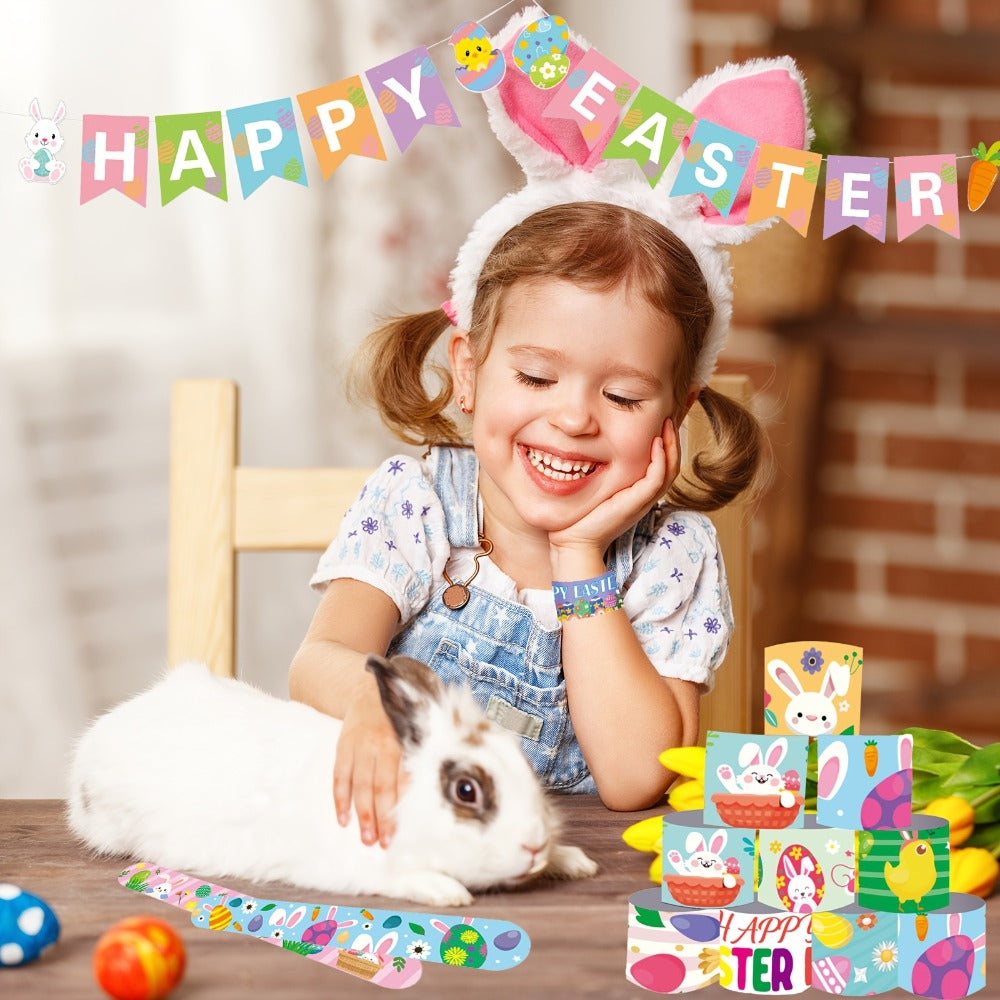 Party Favors Easter PVC Slap Bracelets, 72-Piece Spring-Theme Assortment for Egg Hunts and Events