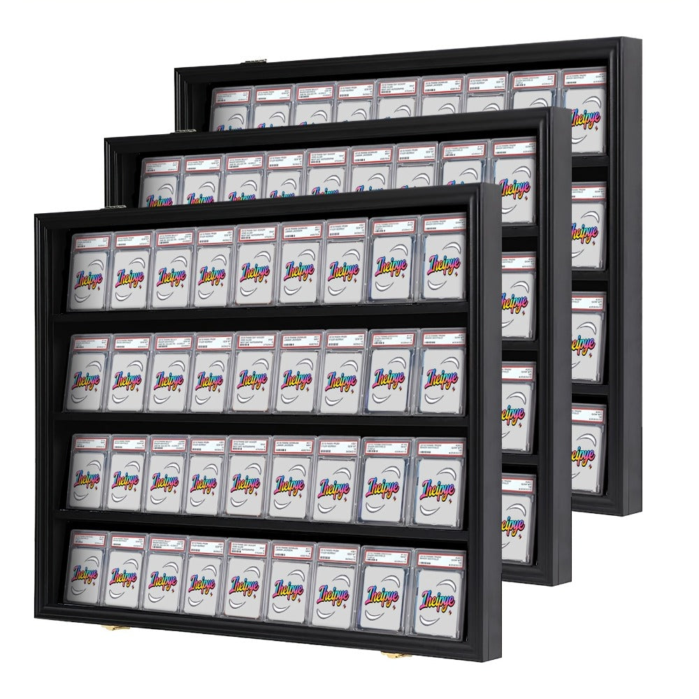 Sports Card Display Case 36 Slots Lockable Wall Frame – UV Protection Acrylic | Baseball Basketball Football Hockey Trading Cards | Black