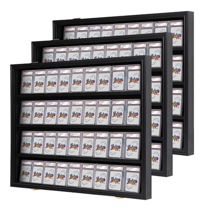 Sports Card Display Case 36 Slots Lockable Wall Frame – UV Protection Acrylic | Baseball Basketball Football Hockey Trading Cards | Black