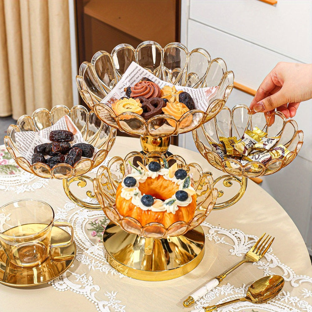 Crystal Rotating Fruit Plate Set 5-Tier – Luxury Round Multi-Layer Snack Candy Dish Bowl for Living Room Coffee Table Home Decor European