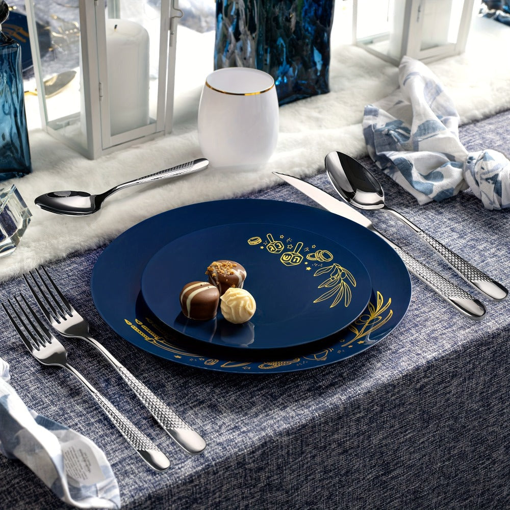 40- or 48-Piece Hammered-Handle Flatware Set in Rose Gold or Silver with Option-Specific Knives