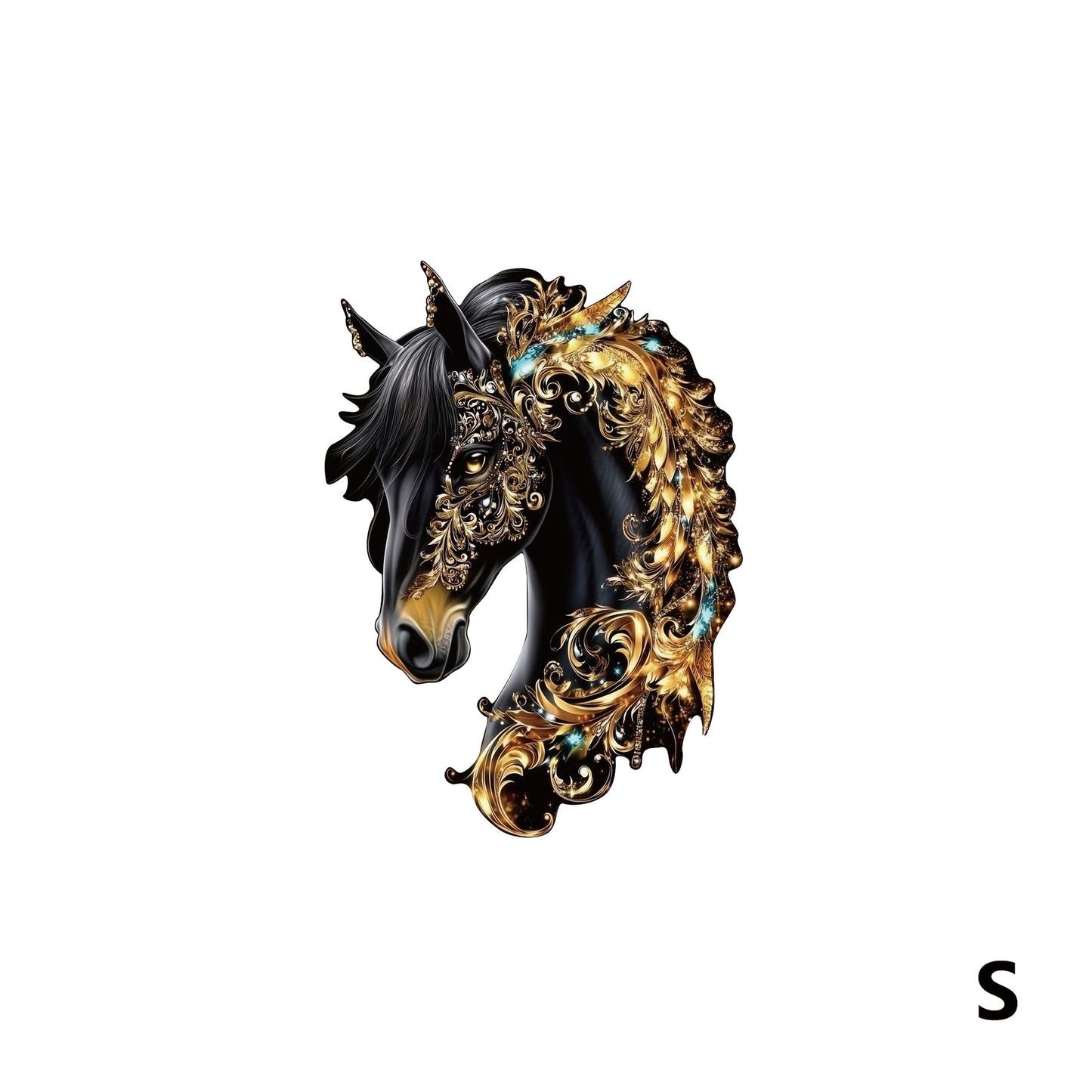 Ornate Horse Silhouette Wooden Jigsaw Puzzle with Gold-Tone Scrollwork in Three Size Options for Display