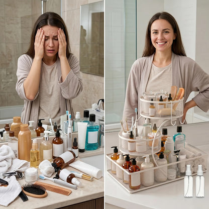Three-Tier Metal Mesh Countertop Organizer with Black or White Finish and Optional Hooks or Spray Bottles