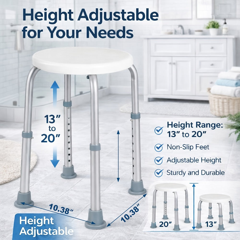 Shower Chair with Armrests & Backrest, Height Adjustable Aluminum Bath Seat, Rubber Feet, Cushioned Support for Elderly