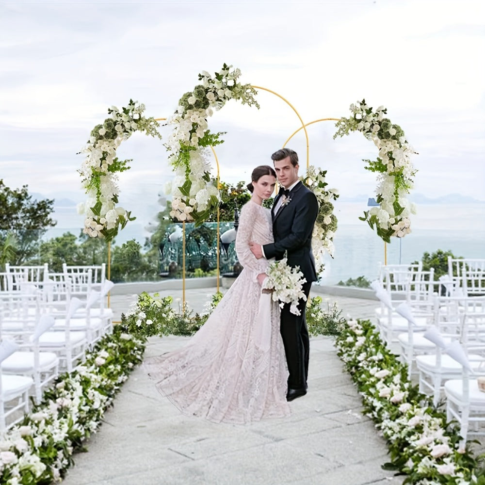 Golden Metal Wedding Arch Backdrop Stand Set of 2 (7.2FT & 6FT), Balloon Arch Frame for Wedding Ceremony