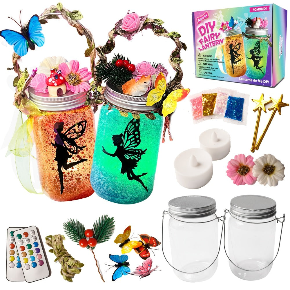 Fairy Mason Jar Lantern Craft Kit for Two Lights with Color-Changing LED Candles and Remote Control