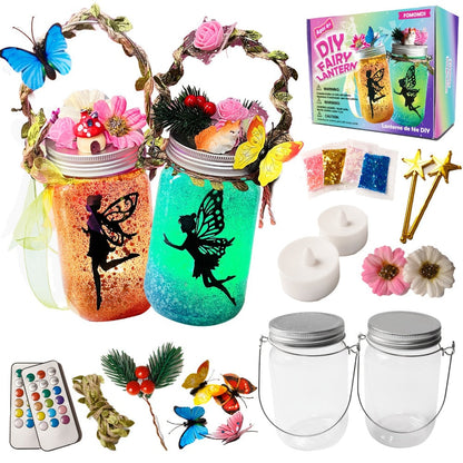 Fairy Mason Jar Lantern Craft Kit for Two Lights with Color-Changing LED Candles and Remote Control