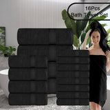 16pcs black bath towel set