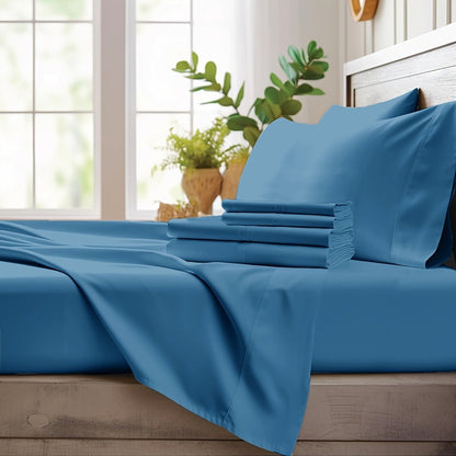 Bamboo Cooling Sheet Set 4pcs, Deep Pocket Fitted Sheet Flat Sheet Pillowcases for Hot Sleepers Twin Full Queen King