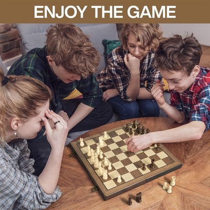 Magnetic Wooden Chess Set 15 Inch – Folding Portable Chessboard with Handmade Pieces, Tournament & Travel Chess Game for Adults Kids