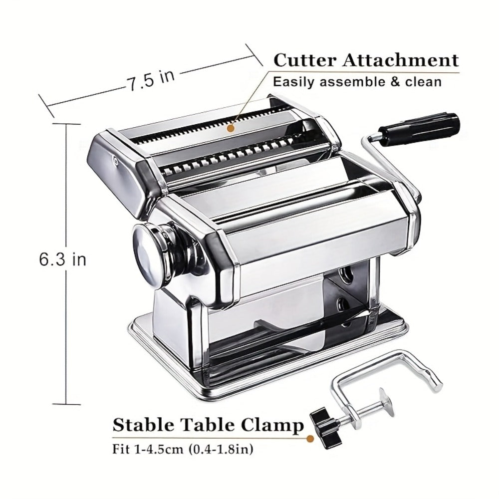Pasta Machine with 8 Adjustable Thickness Settings, 2-in-1 Stainless Steel Manual Pasta Maker with Roller & Cutter