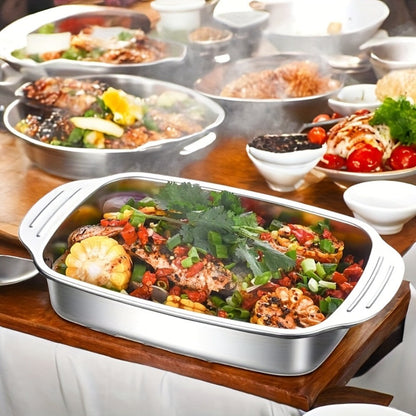 Stainless Steel Deep Baking Tray with Lid 4-Piece Set, 1.59 Gallon Rectangular Roasting Pan with Handle Lids