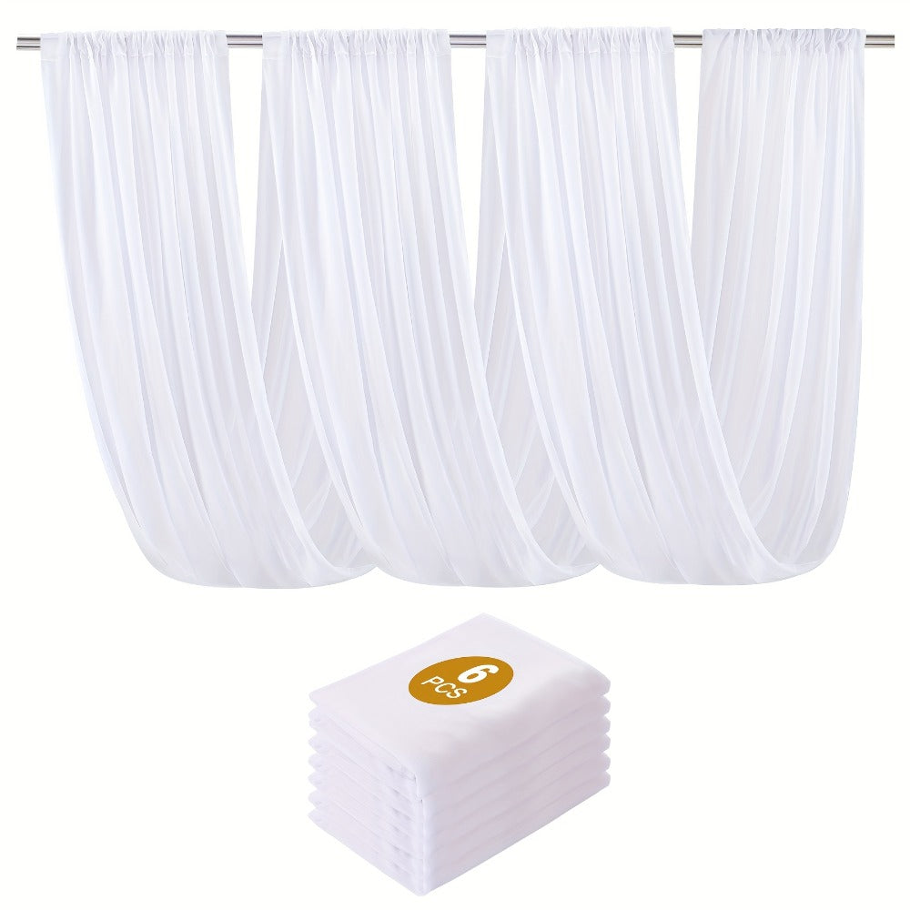 6-Pack Chiffon Ceiling Drapes for Wedding 63x118in – Sheer Polyester Backdrop Curtains with Rod Pockets for Wedding Arch, Party Stage
