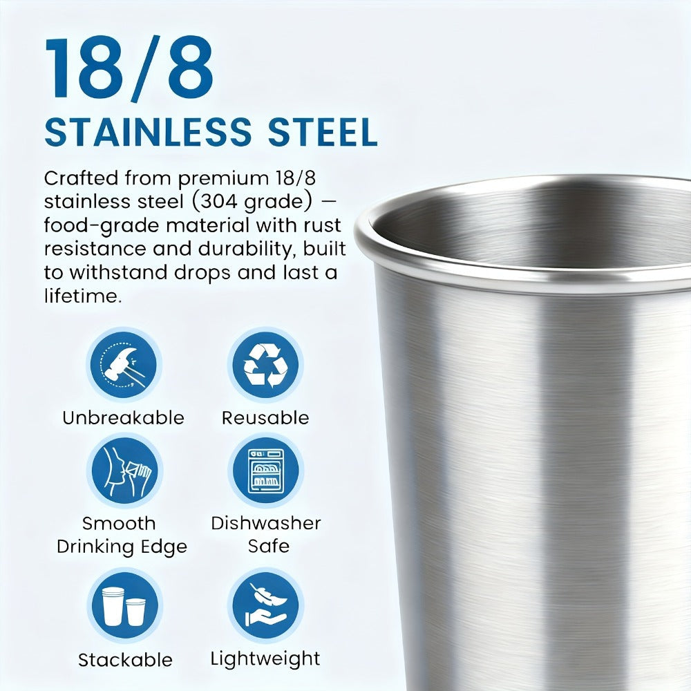 Stainless Steel Pint Glasses 12 Pack 16oz, Unbreakable Metal Drinking Cups, Commercial Grade Stackable Barware