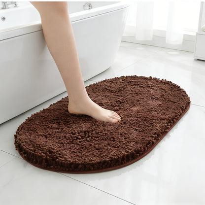 Oval Chenille-Style Bath Mat with Five Color Designs and 40 × 60 to 63 × 95 cm Size Options