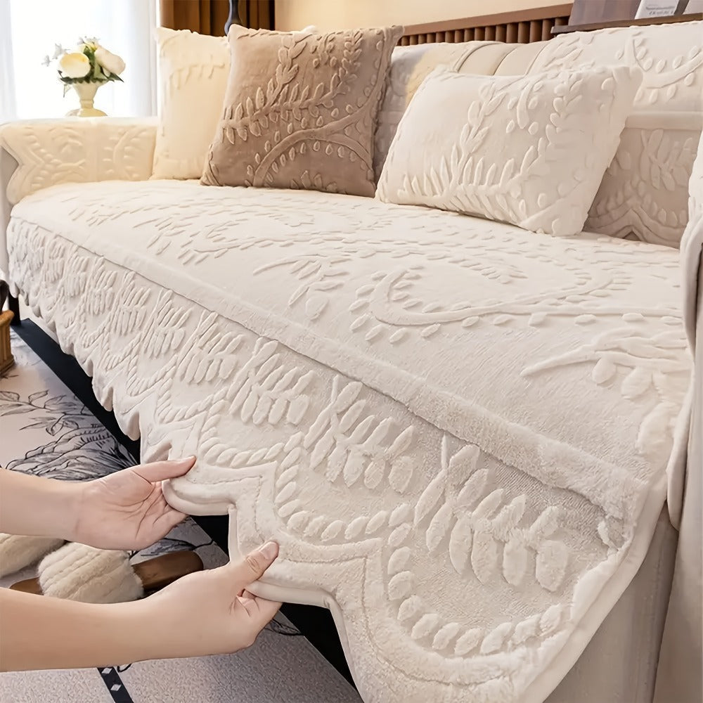 Sofa Cover Quilted Plush-Texture Panels in 35.5-Inch Width for 1 to 4 Seats, Backrest or Armrest